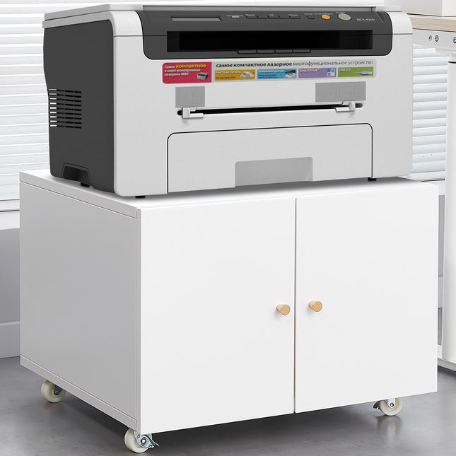 White Mobile Pedestal Copier Cabinet - Office Furniture File and Printer Stand
