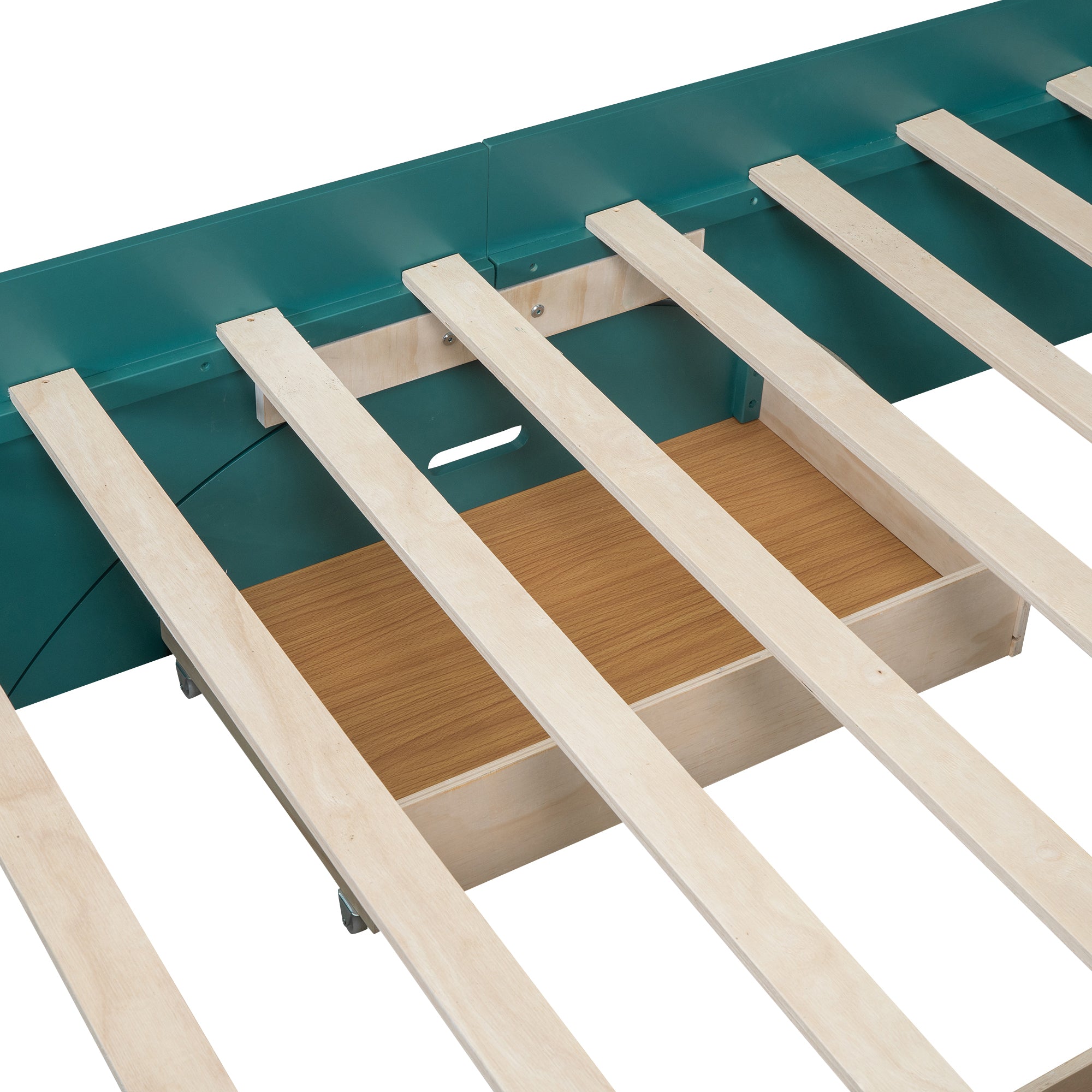 Letto Full Size in Legno con 2 Cassetti, Testiera e Pediera Contenitore - Verde Scuro