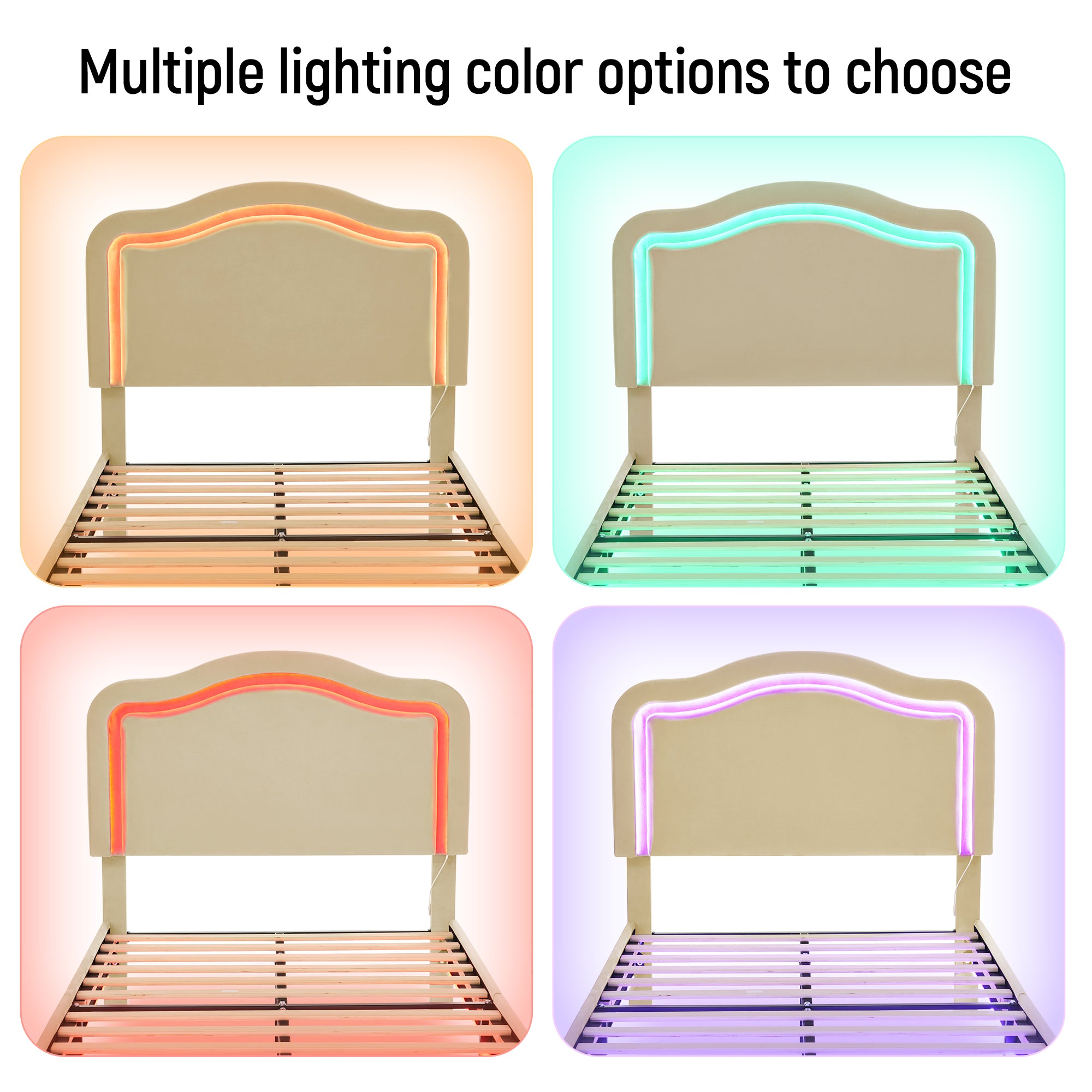 Letto Full Size Velluto Beige con LED