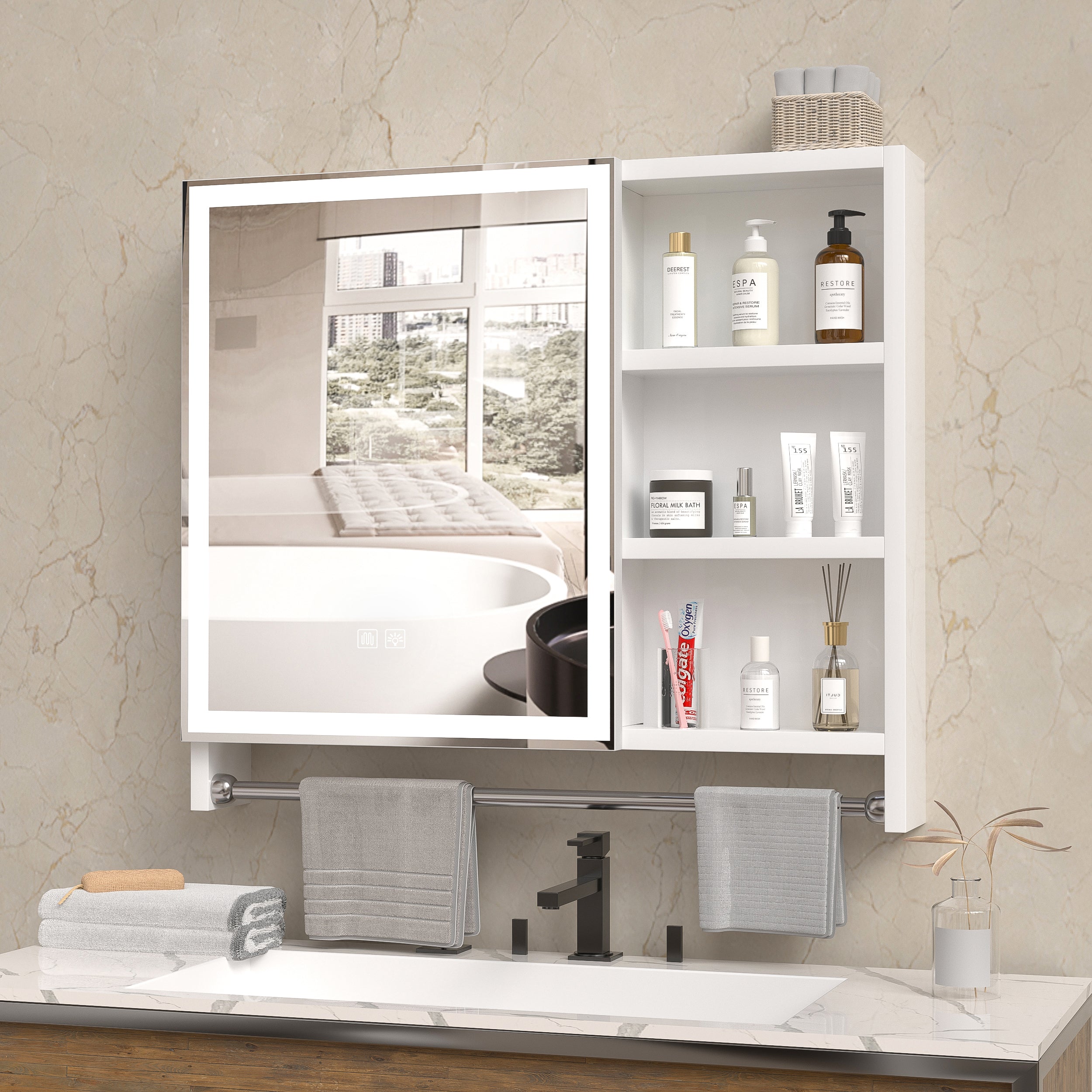 Armadietto Bagno LED 81x70cm con Specchio