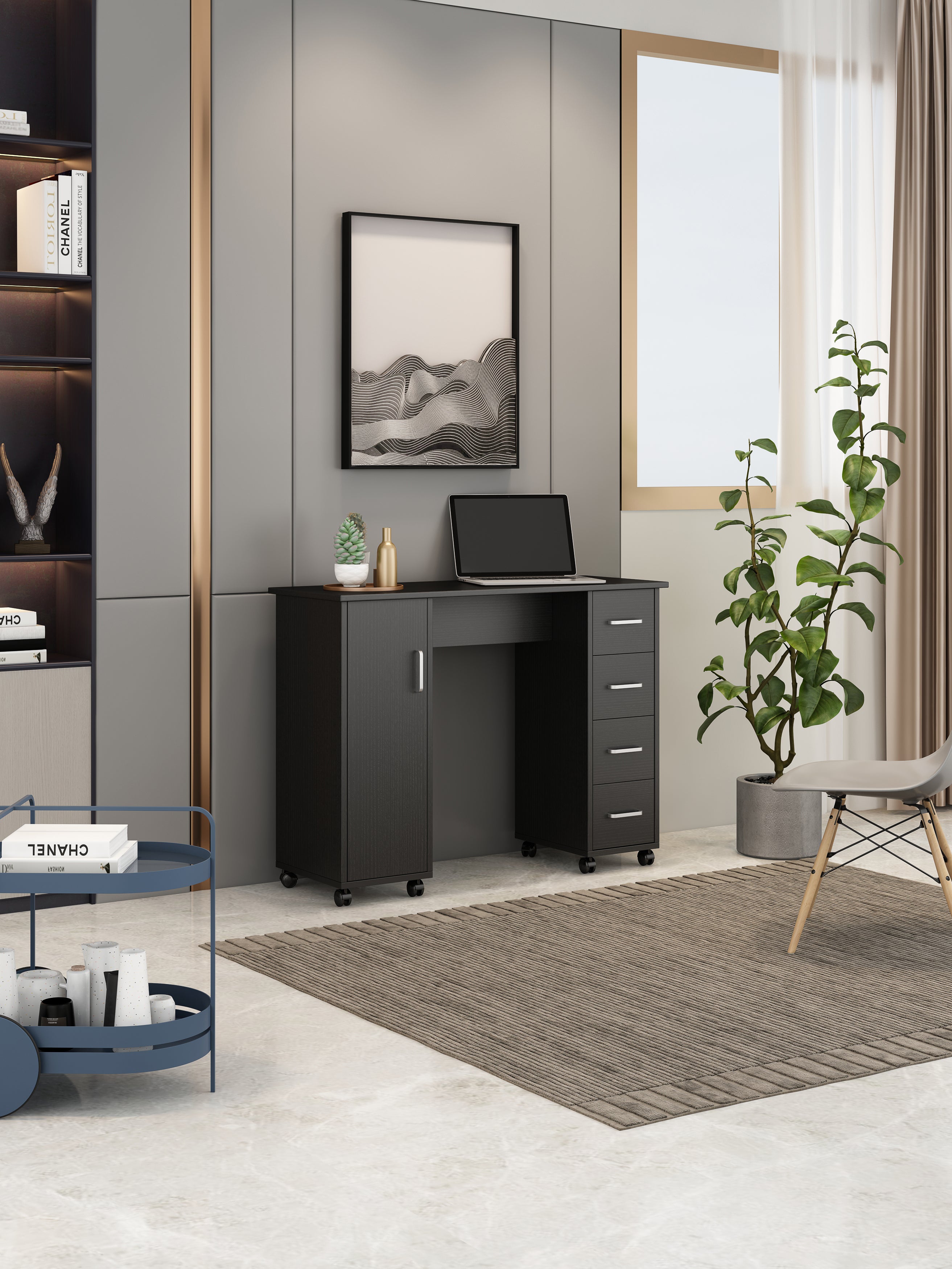 Scrivania Ufficio Nero Bianco con Cassetti
