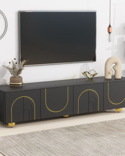 U-Can modern TV stand for TVs under 75 inches with a storage cabinet top marble pattern and circular stand