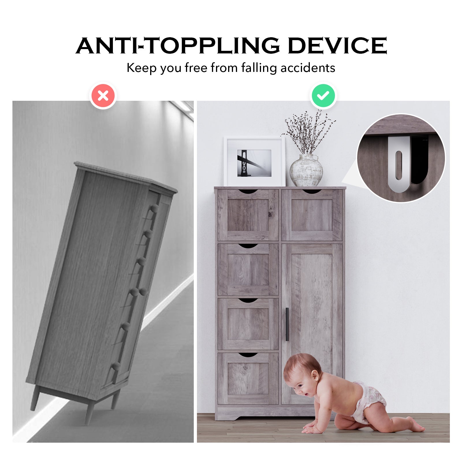 Mobile Bagno 5 Cassetti 1 Anta Grigio