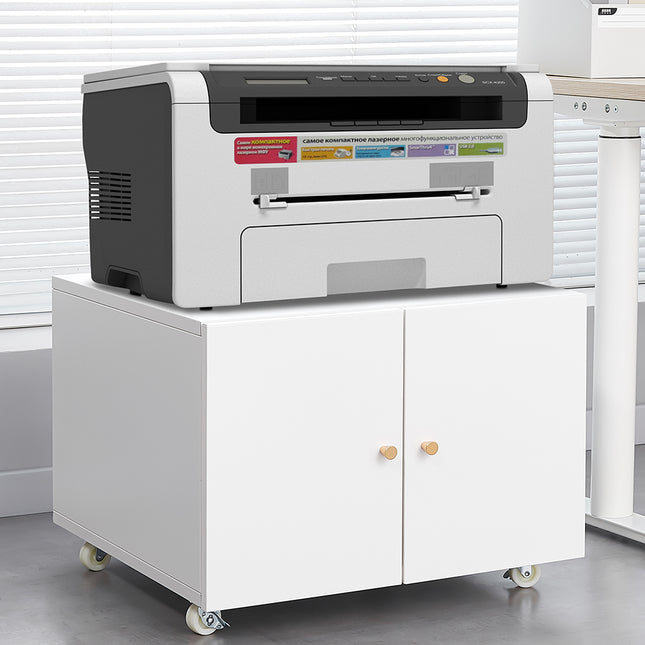 White Mobile Pedestal Copier Cabinet - Office Furniture File and Printer Stand