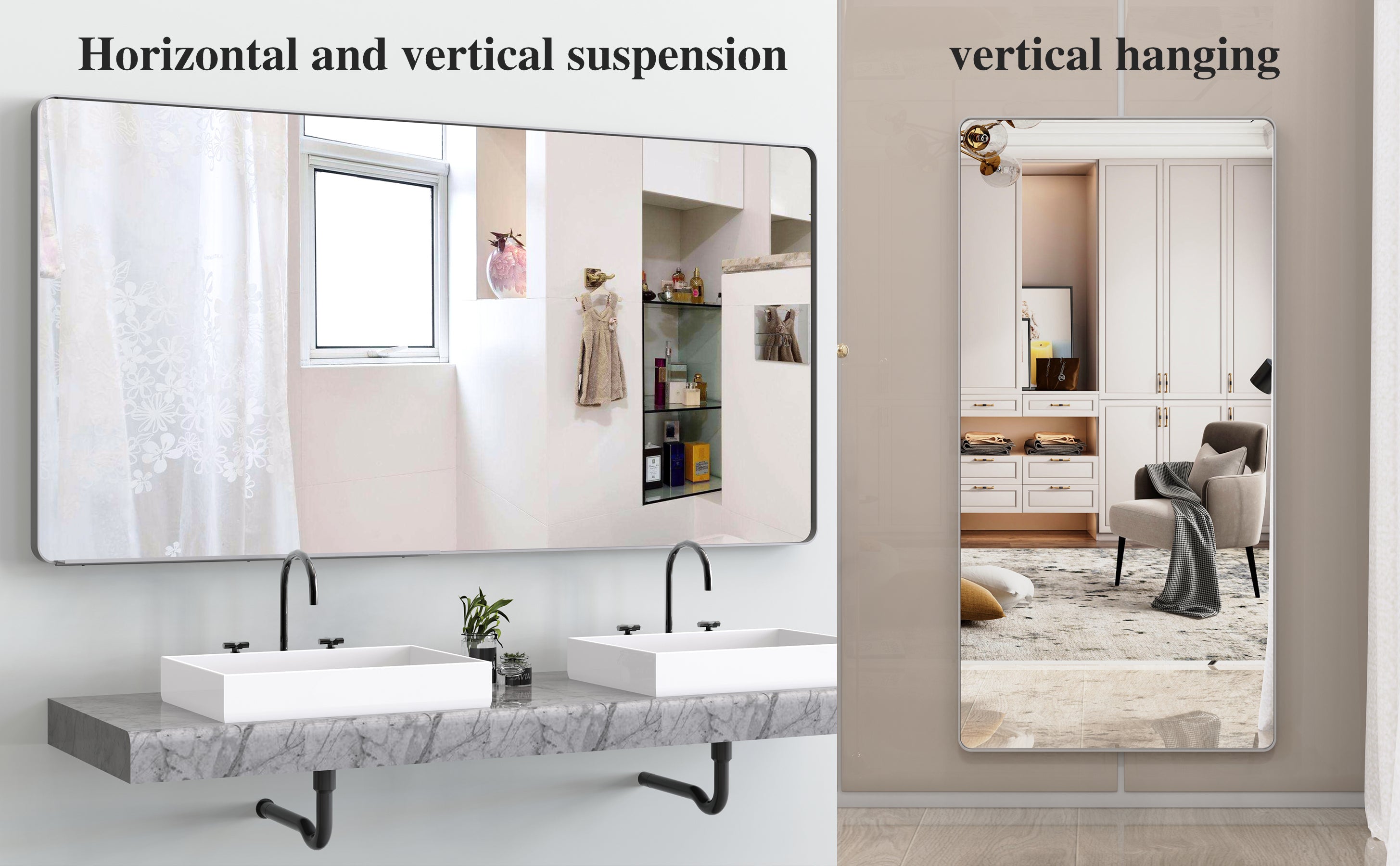 Specchio Bagno 183x91cm con Vassoio Mobile