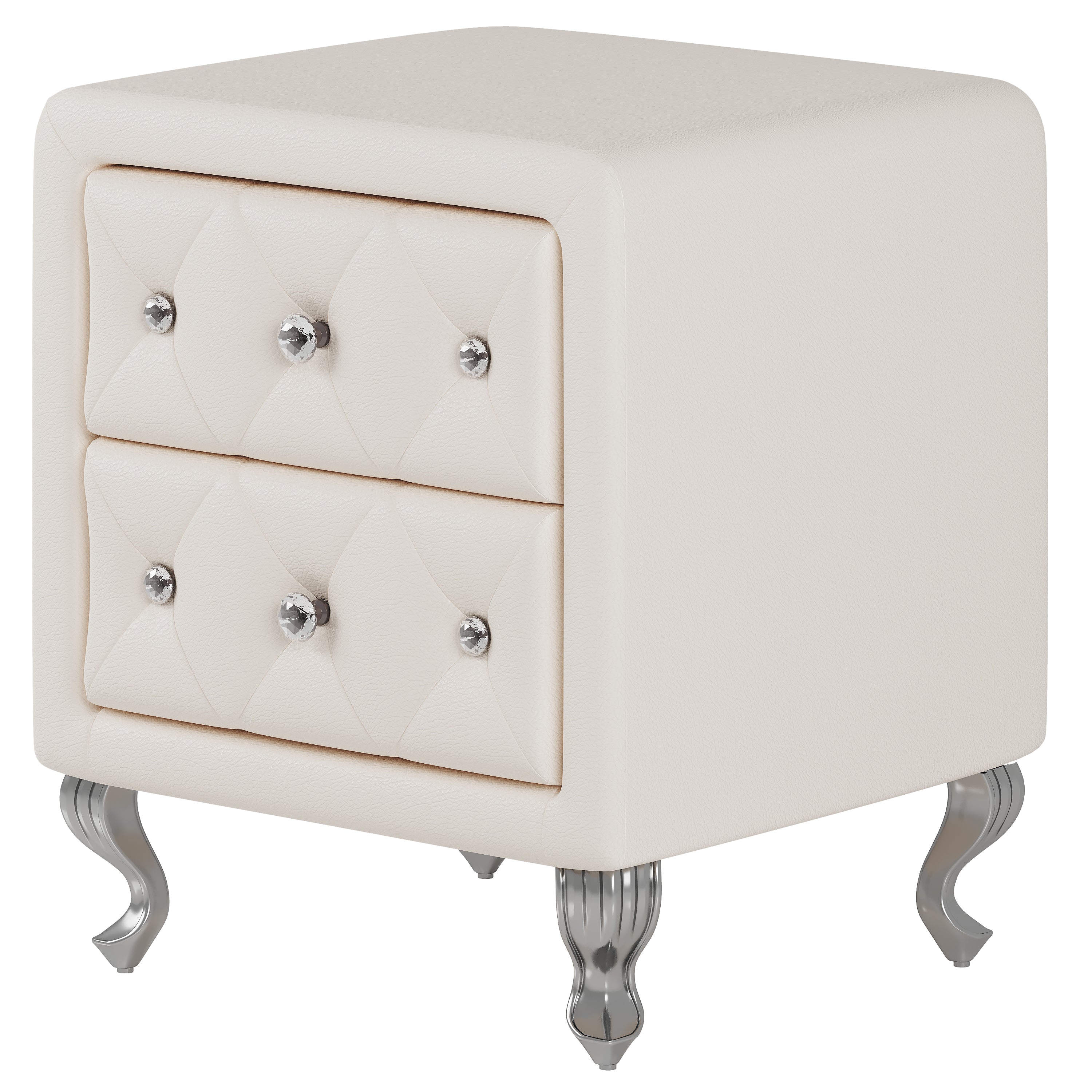 Comodino Bianco Ecopelle Gambe Metallo