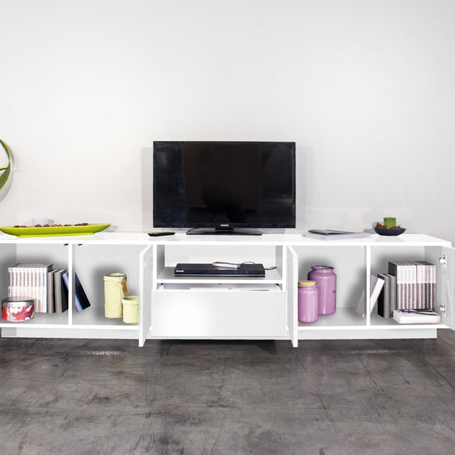 Porta tv BLOOM 220 cm - Bianco laccato lucido