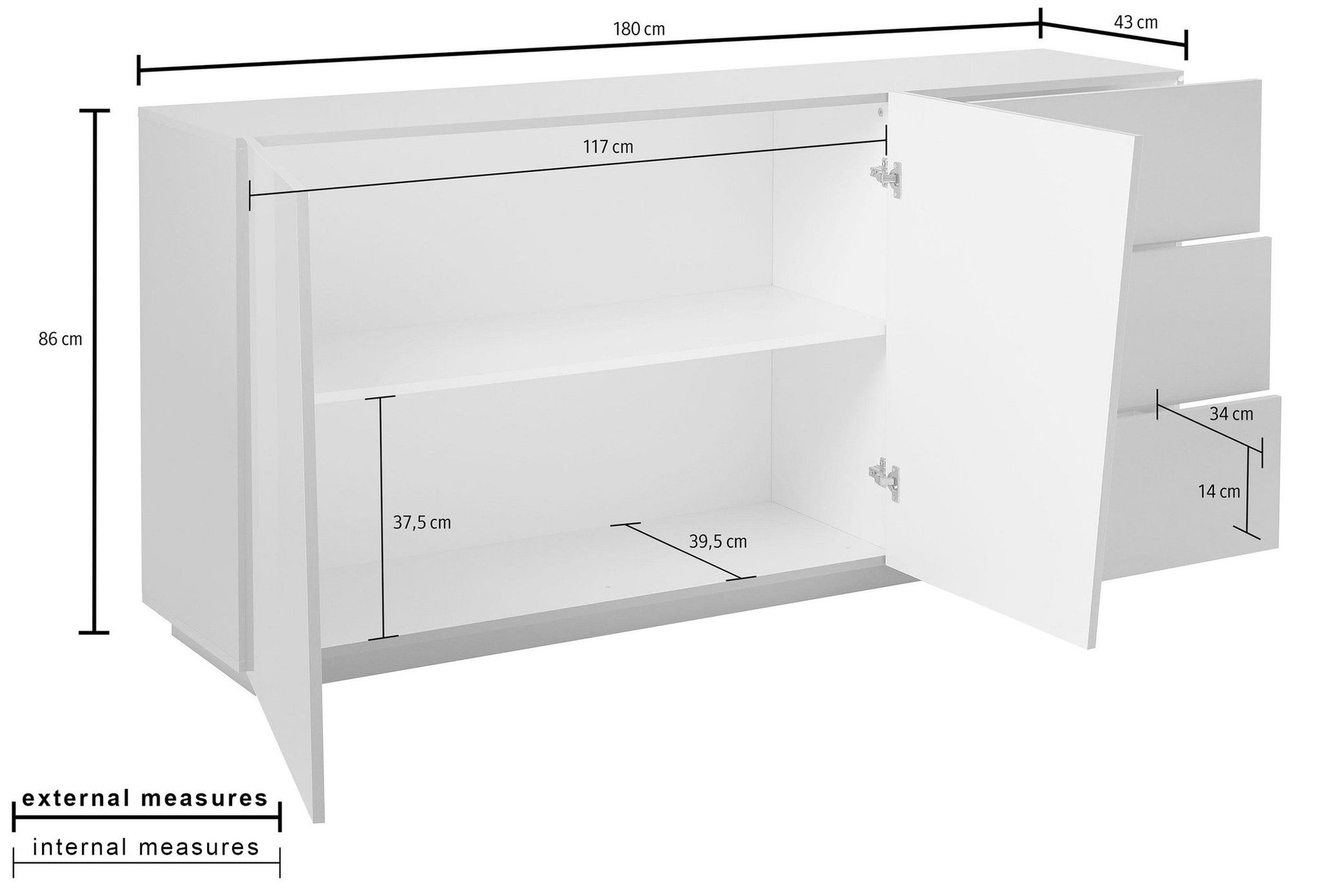 Credenza VEGA 180 cm 2 ante + 3 cassetti.