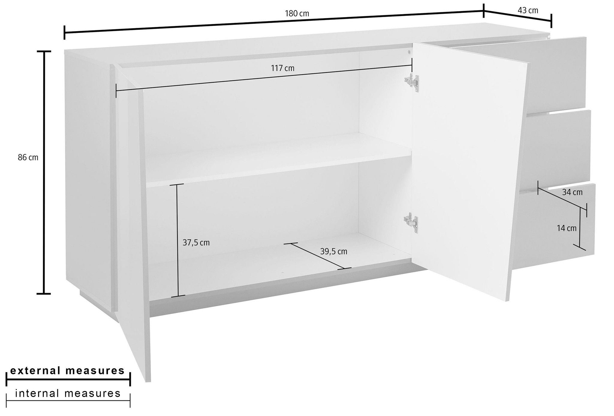 Credenza VEGA 180 cm 2 ante + 3 cassetti.