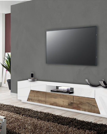 Porta tv ALIEN 220 cm - Bianco laccato lucido / Acero Pereira