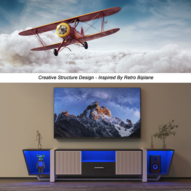 TV Console with Storage Cabinet – Dual Flat LED TV Stand with Remote Control and Multi-Mode Light, Black