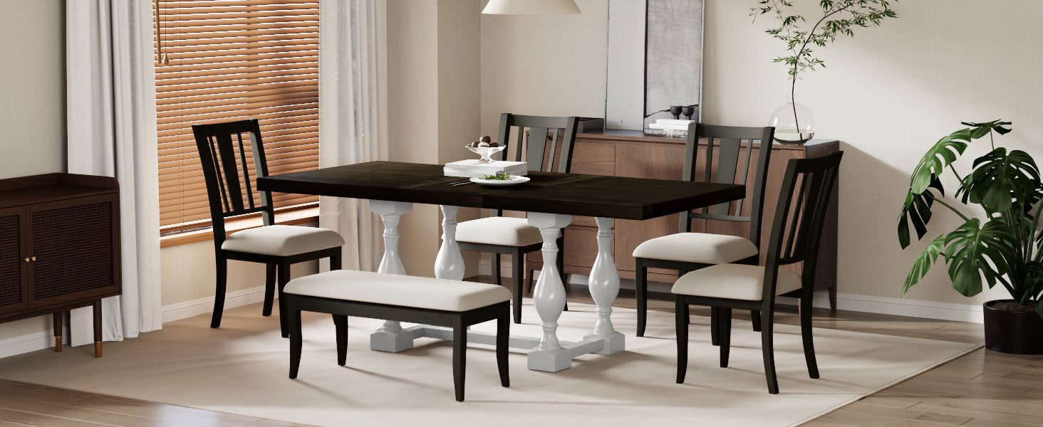 Set Tavolo Pranzo Estendibile 6 Pezzi Bianco