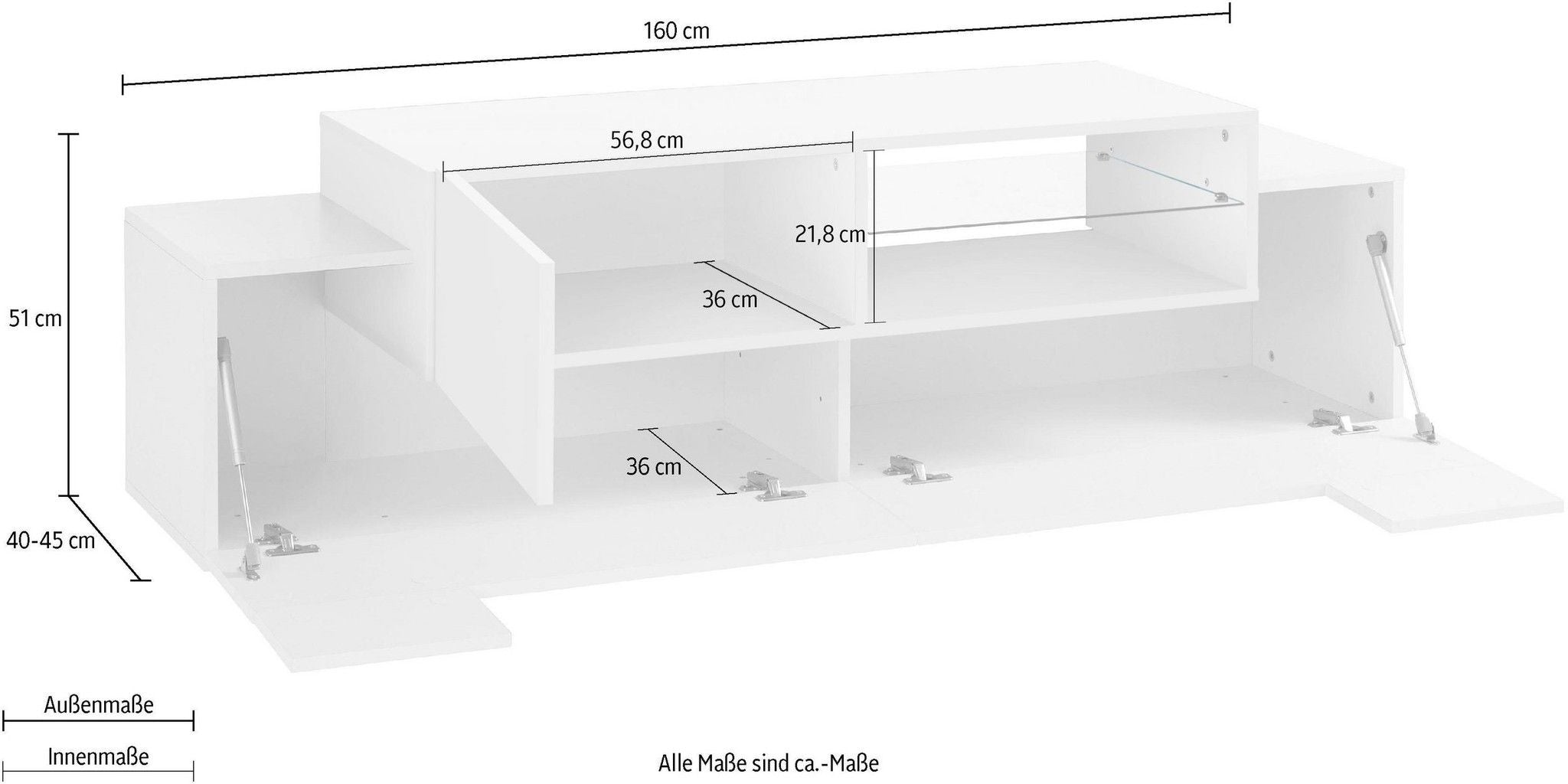 Porta tv NEW CORO 160 cm 1 anta battente + 2 ante a ribalta.