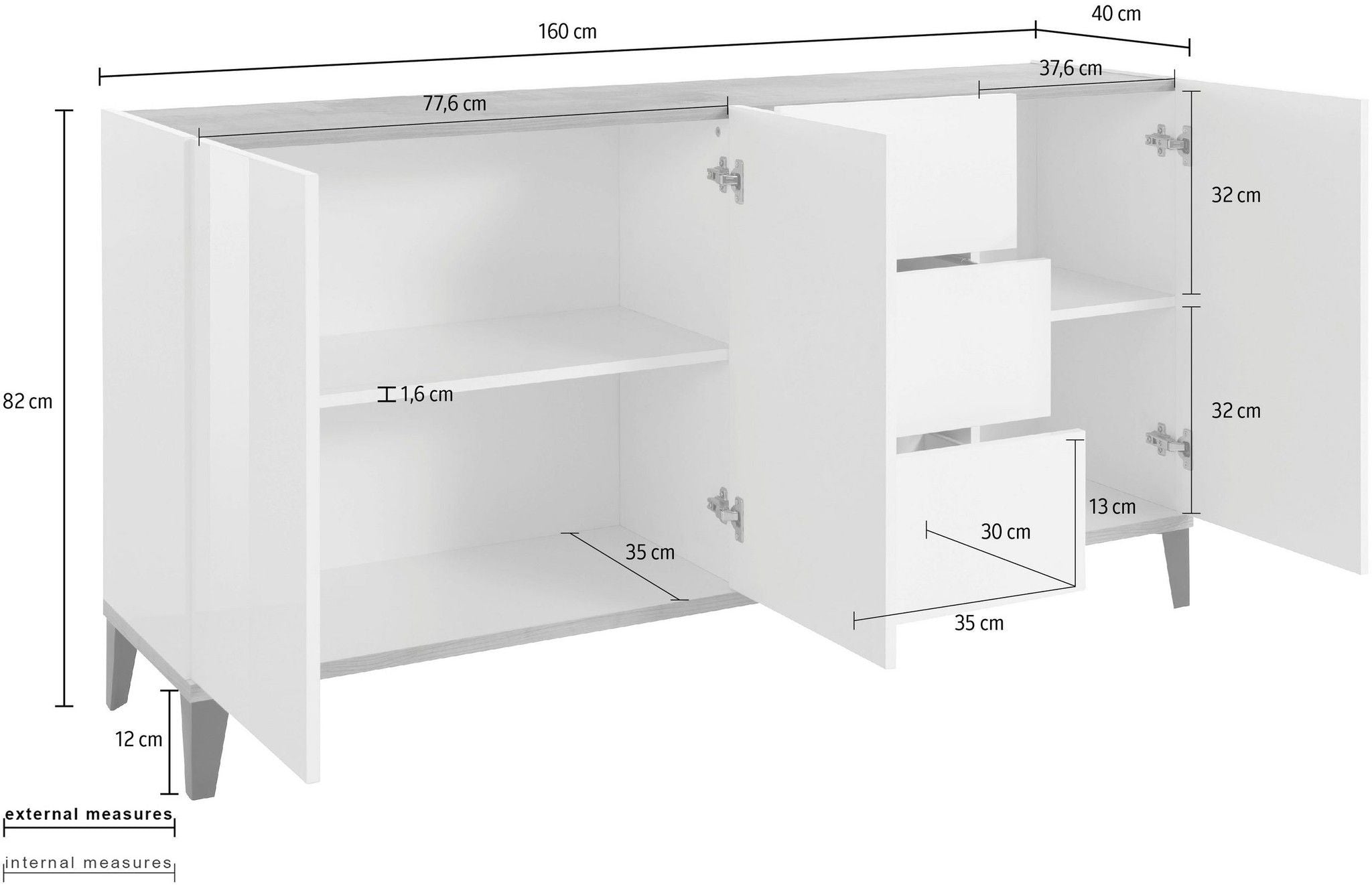 Credenza SUNRISE 3 ante + 3 cassetti da 160 cm.