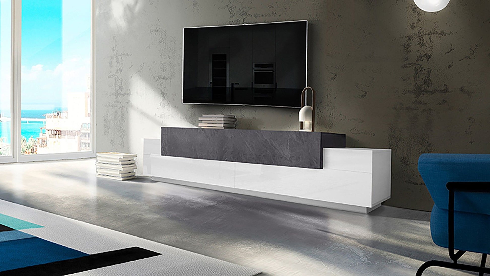 Porta tv CORO 240 cm 3 ante a ribalta.