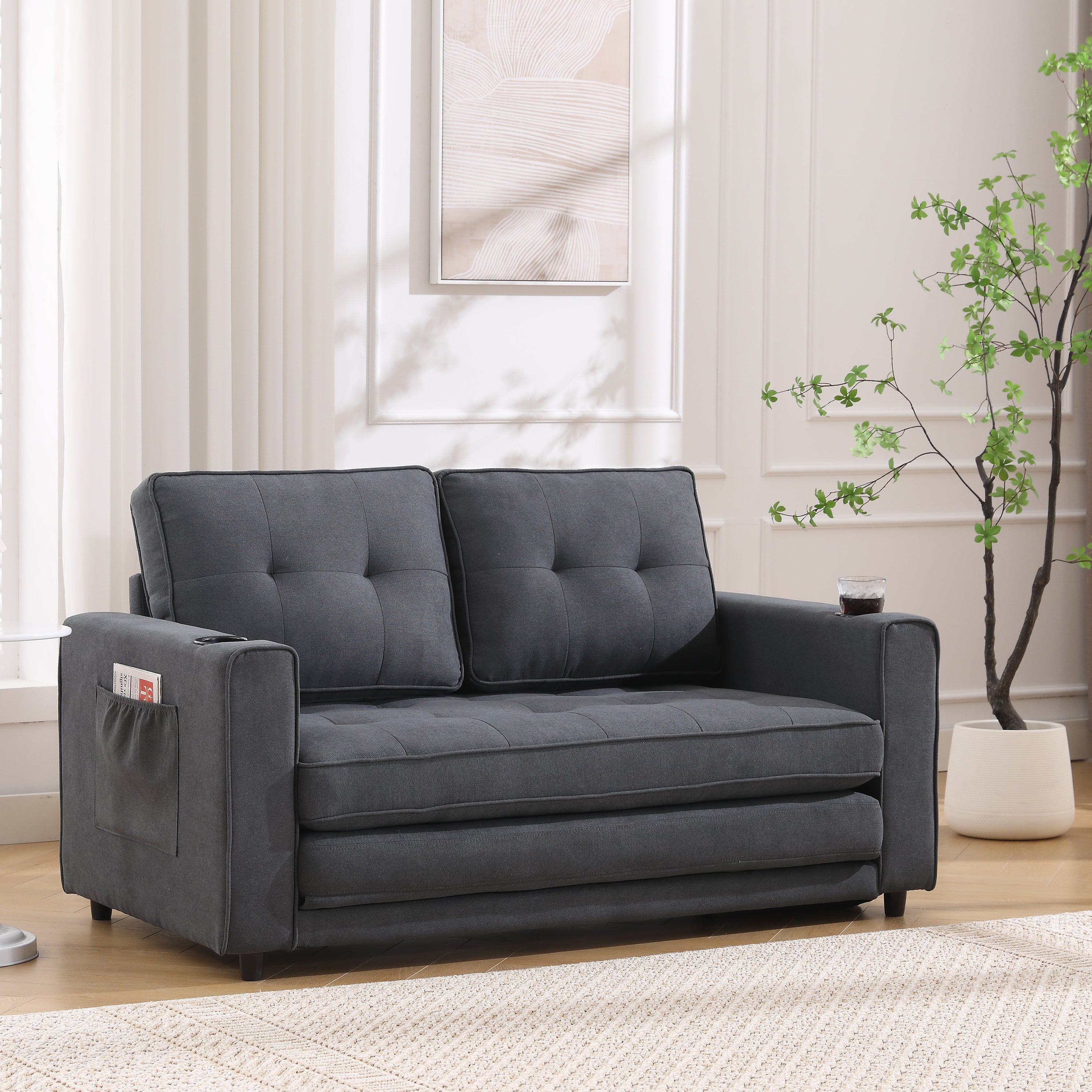Divano Letto Futon 3 in 1 Grigio Scuro