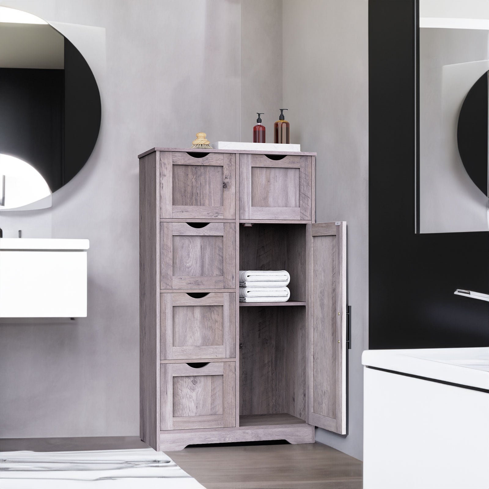 Mobile Bagno 5 Cassetti 1 Anta Grigio