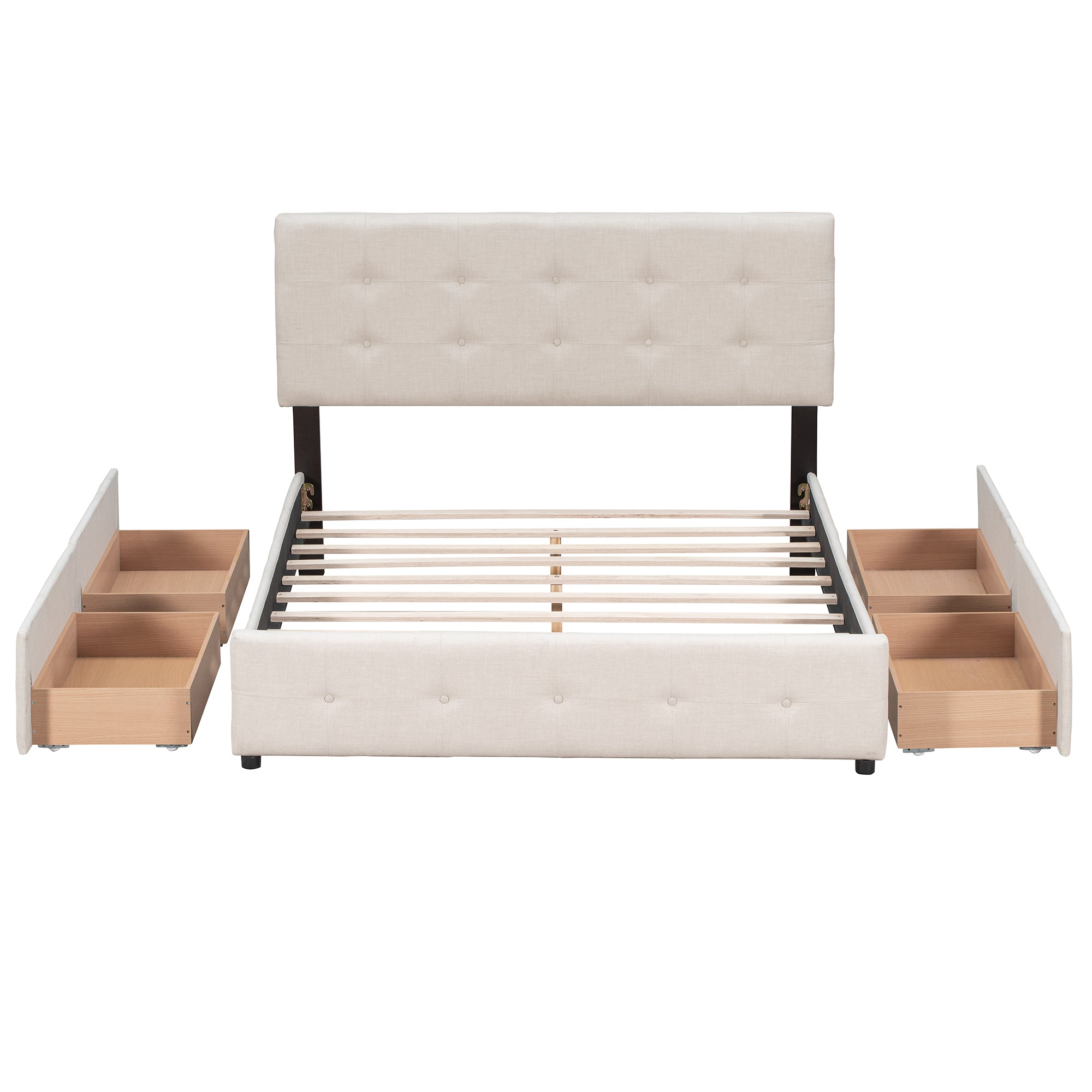 Letto Queen Imbottito 4 Cassetti Beige