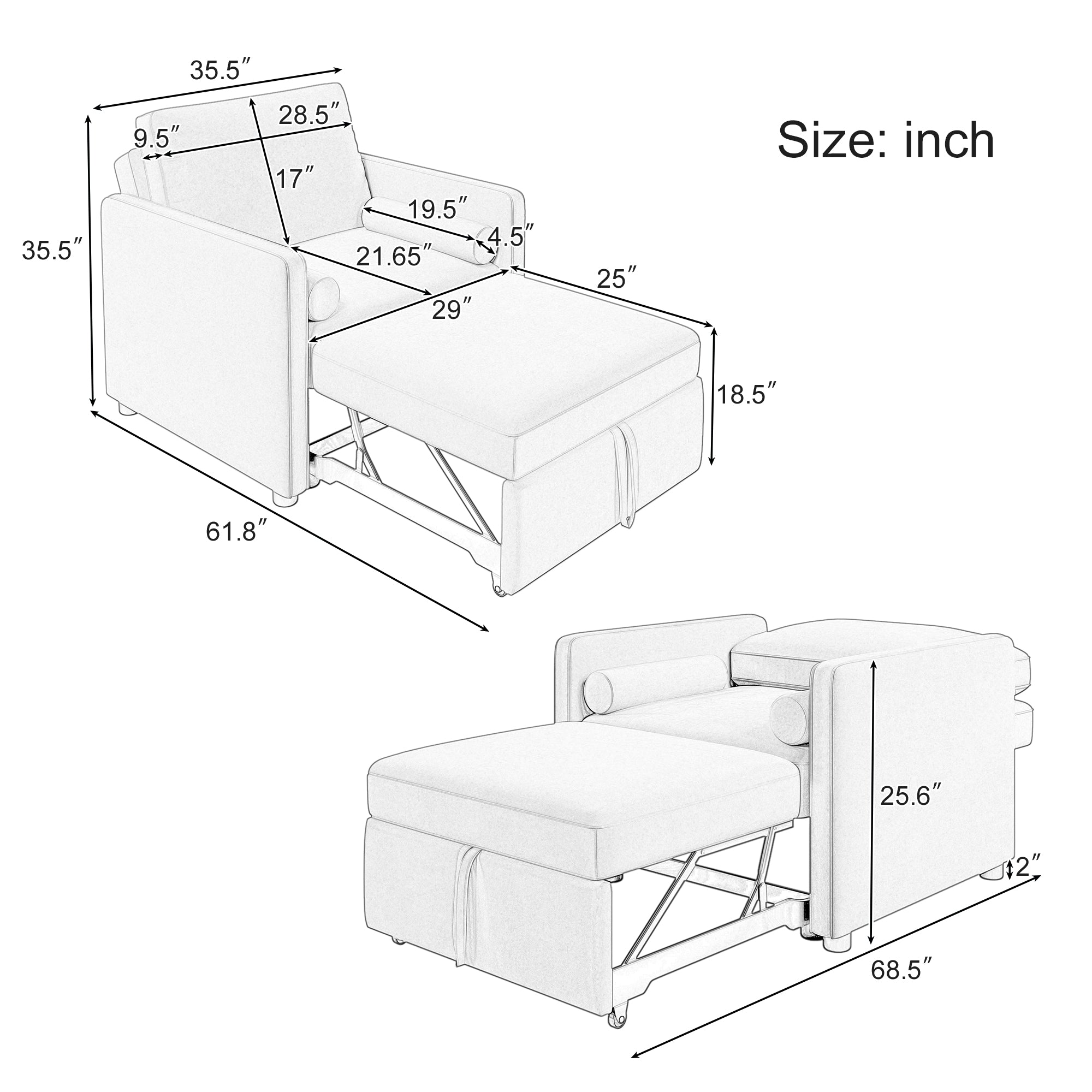 Poltrona Letto 3 in 1 Lino Tan
