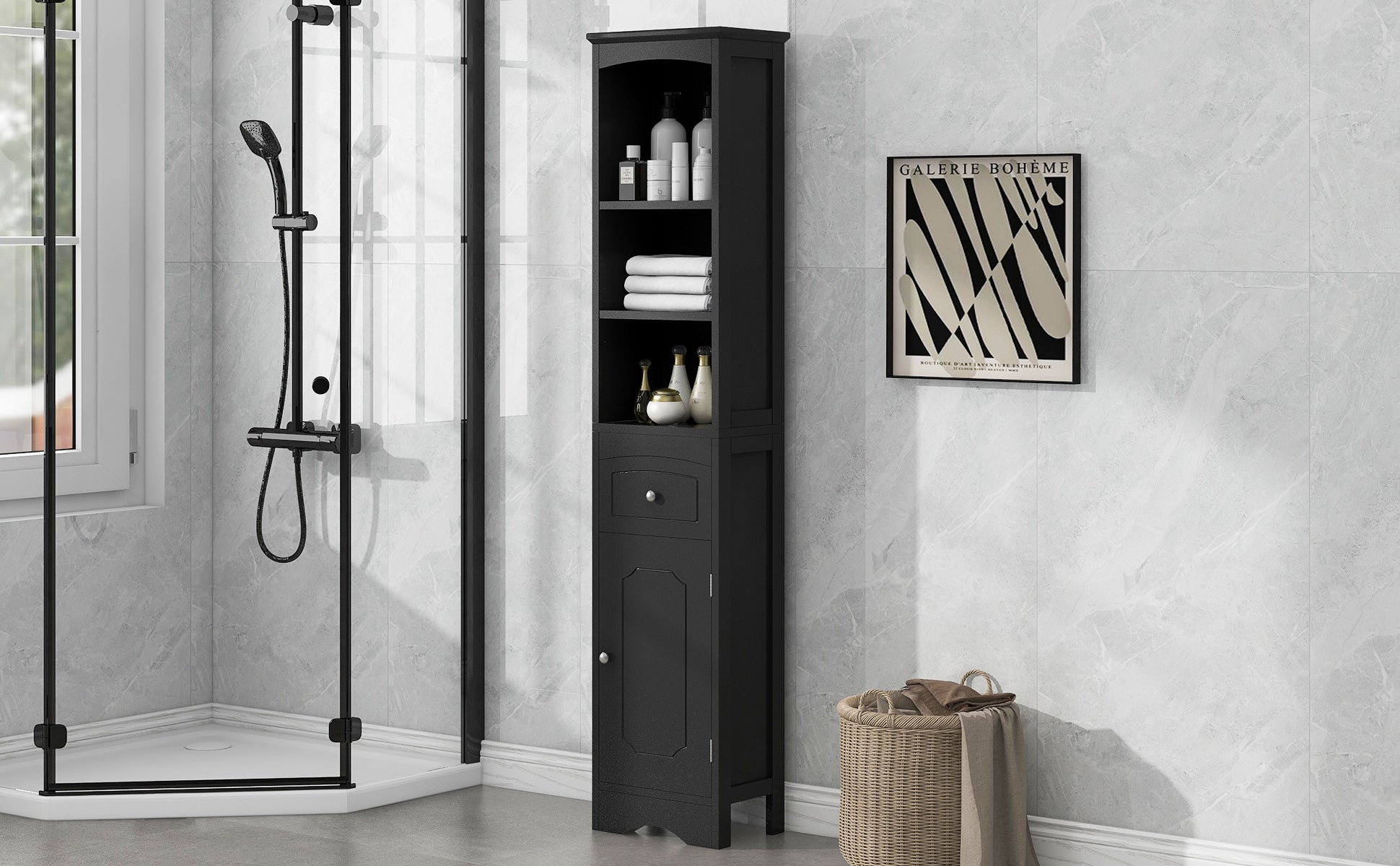 Mobile Bagno Stretto Alto Nero 170cm