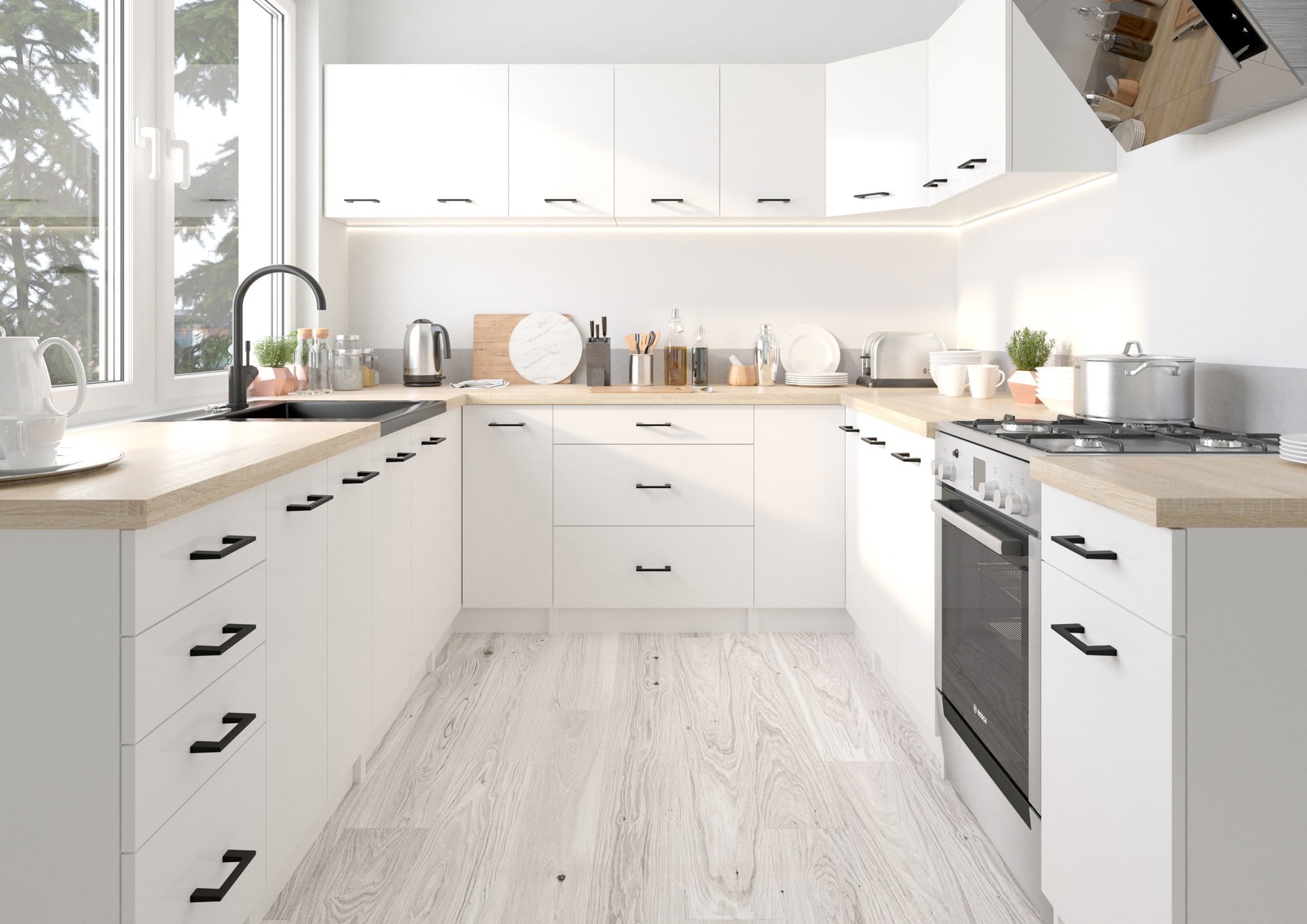 Set Cucina Linea 9 Elementi – Bianco/Sonoma 300x46x203 cm