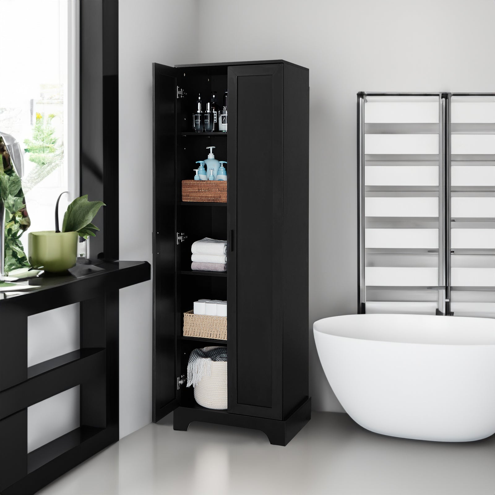 Mobile Alto Bagno Nero 2 Ante 181cm