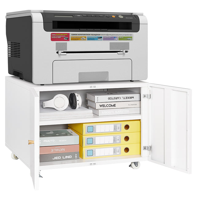 White Mobile Pedestal Copier Cabinet - Office Furniture File and Printer Stand