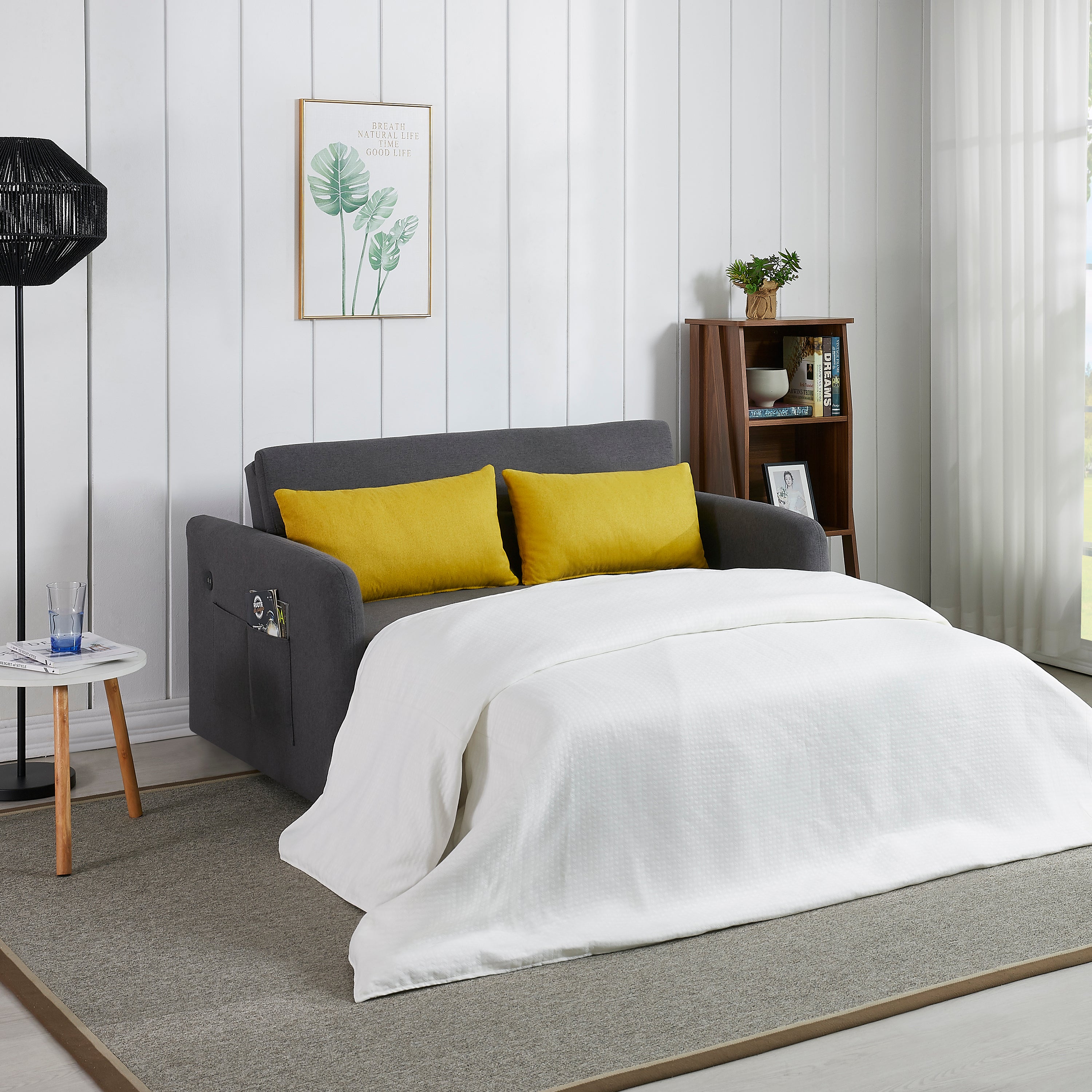 Divano Letto Twins in Tessuto Grigio con USB