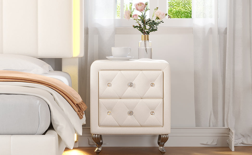 Comodino Bianco Ecopelle Gambe Metallo
