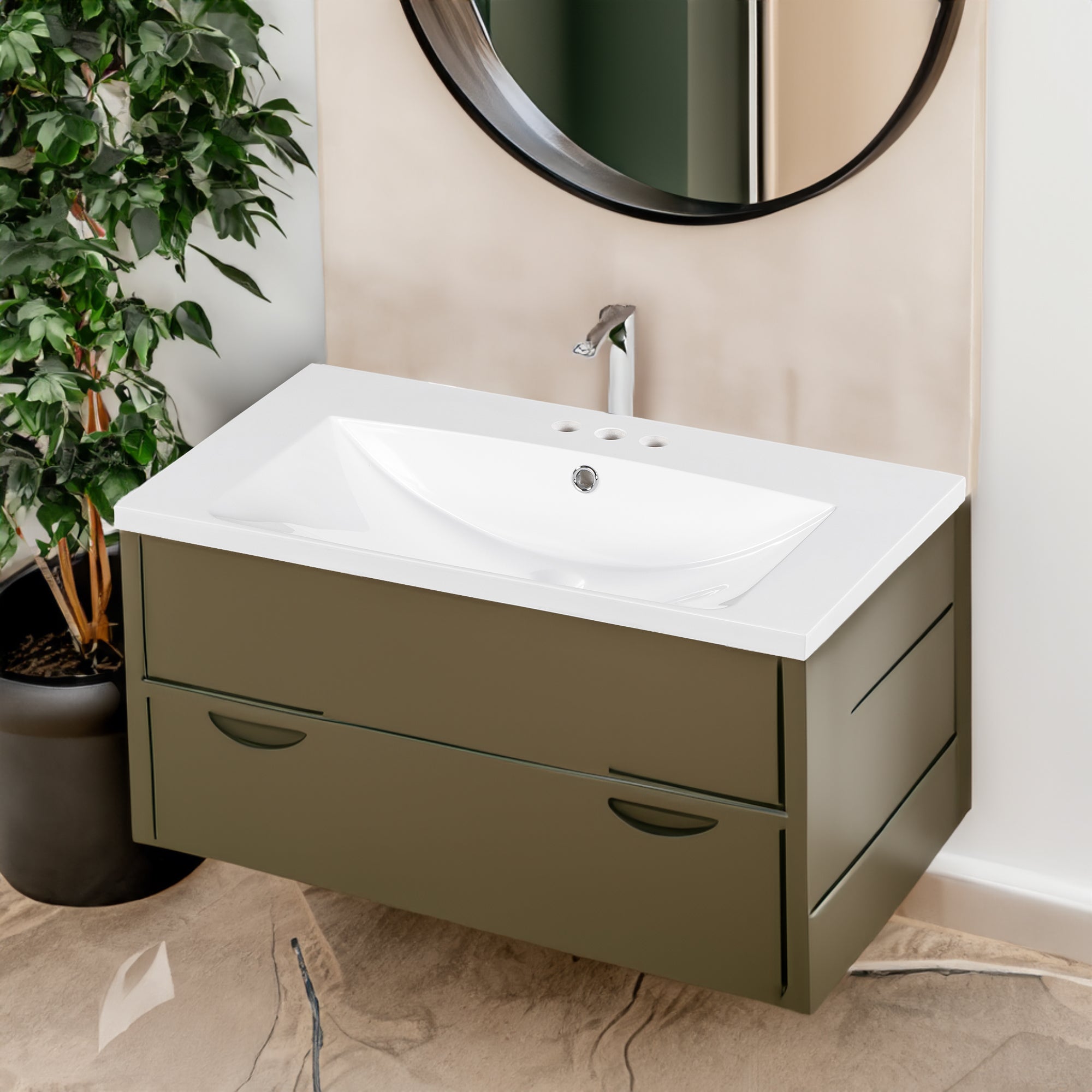Lavabo Resina 76cm Bianco 3 Fori