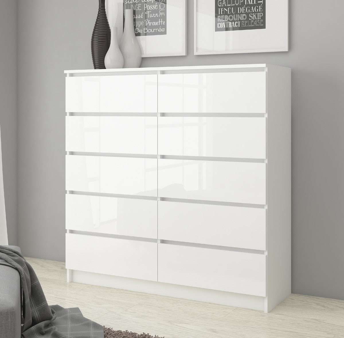Credenza Linea 160 cm 10 Cassetti – Bianco Lucido