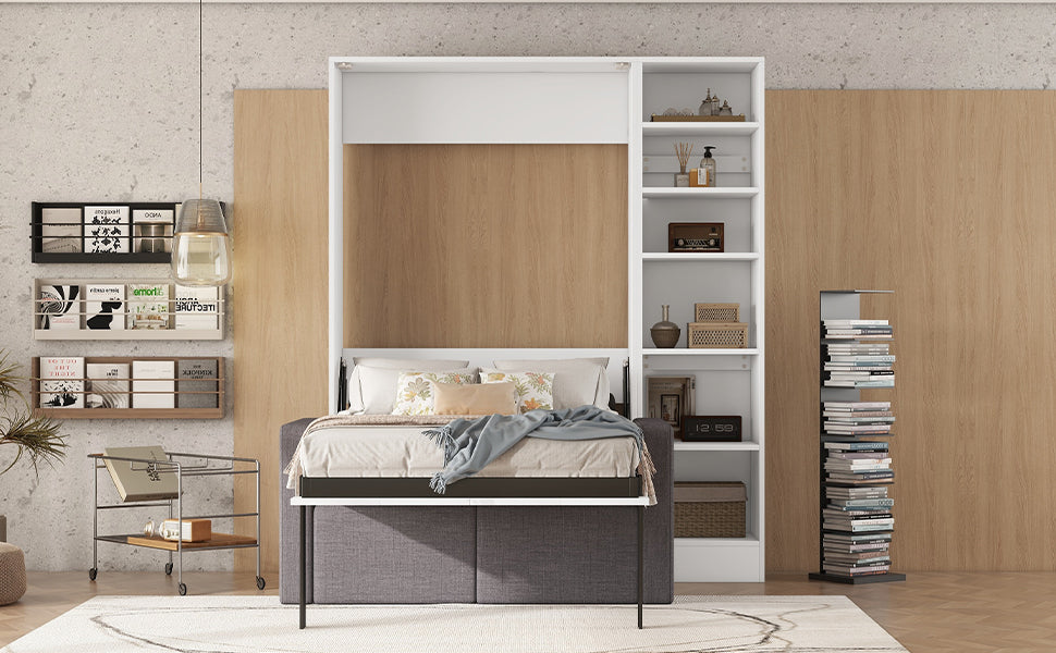 Letto a Scomparsa Singolo con Divano e Mensole Bianco