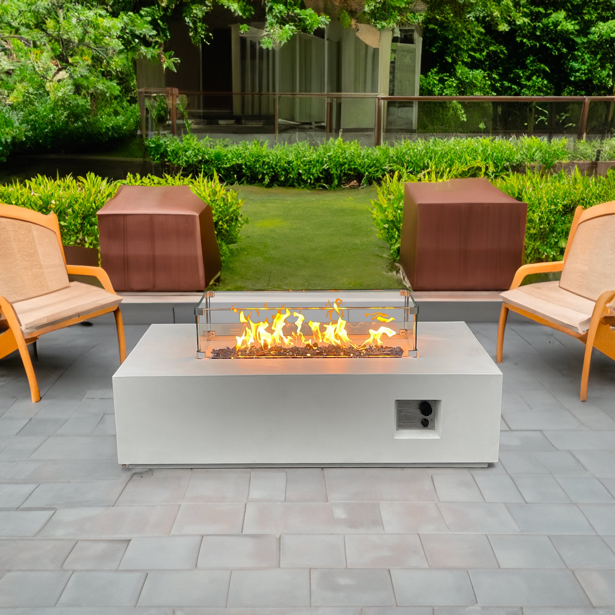 Fire Pit Esterno Propano Cemento Bianco