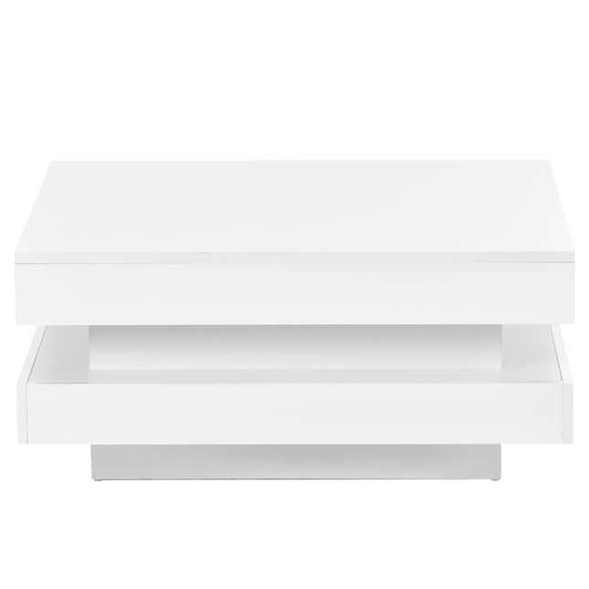 ON-TREND High Gloss Minimalist Design with LED Lights 2-Tier Square Coffee Table White