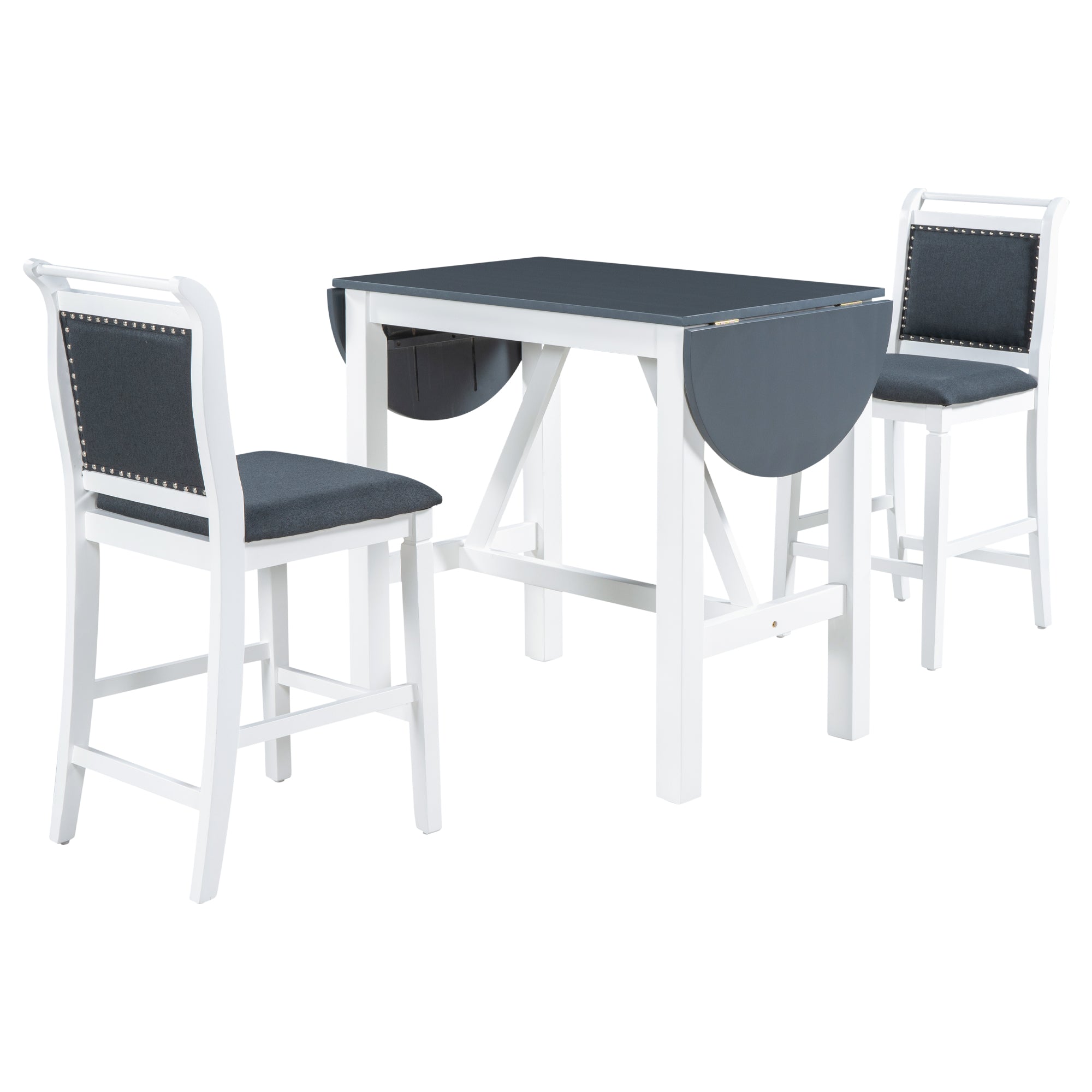 Set Tavolo Pranzo 3 Pezzi Ribaltabile Bianco Grigio
