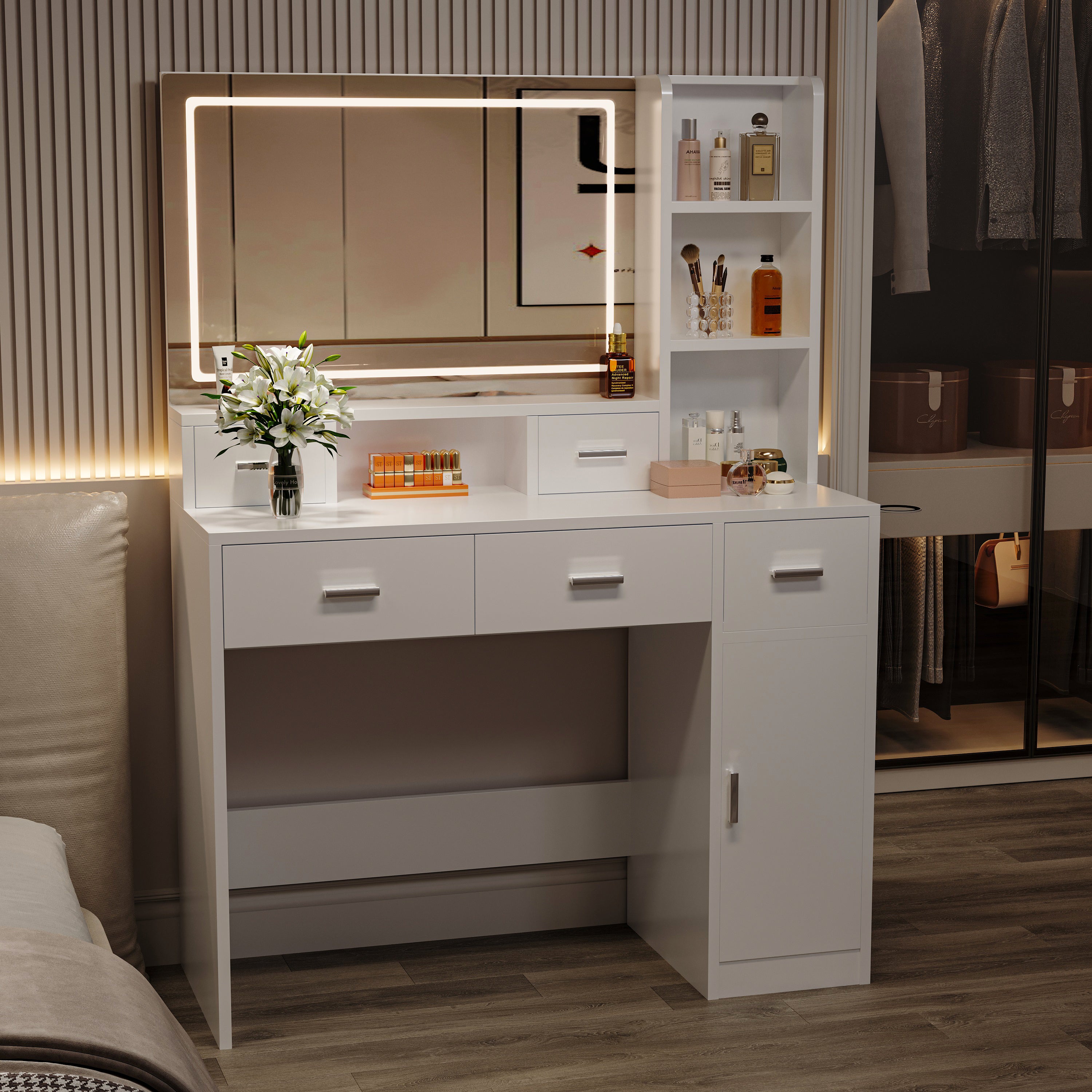 Toeletta Bianca con Specchio Smart LED