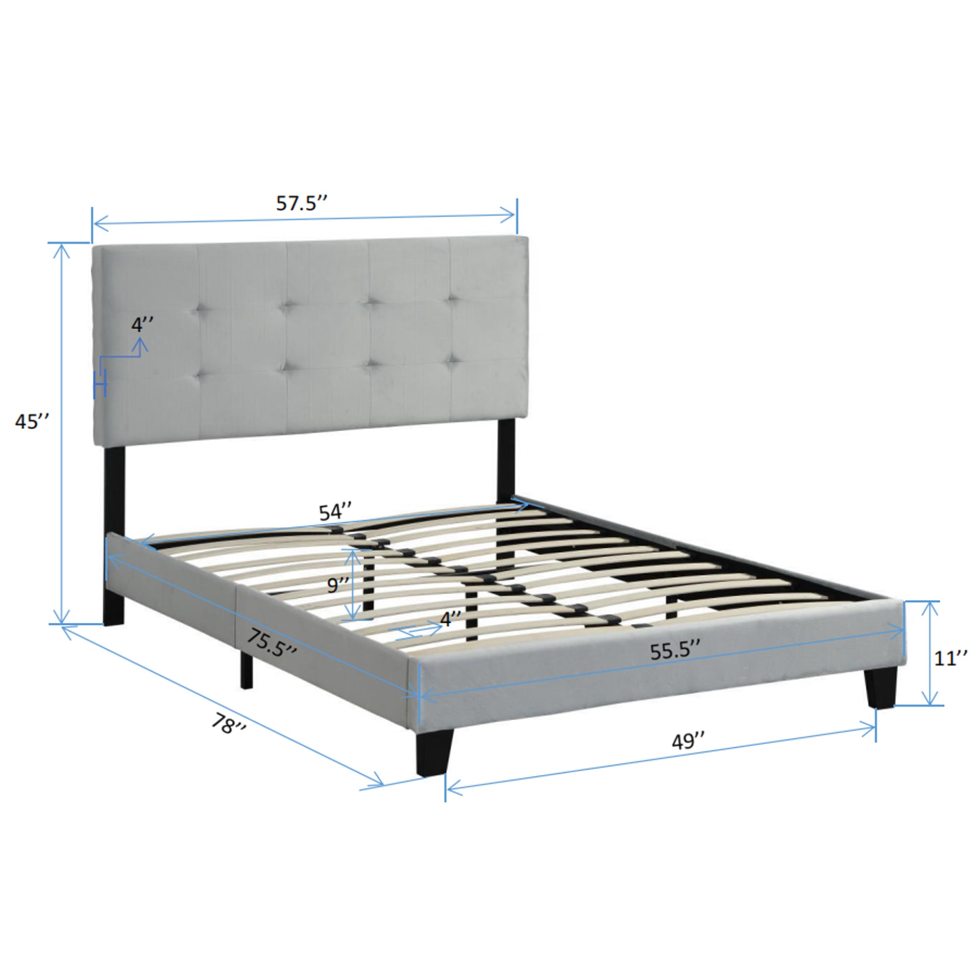 Letto Dimensione intera Imbottito Velluto Grigio