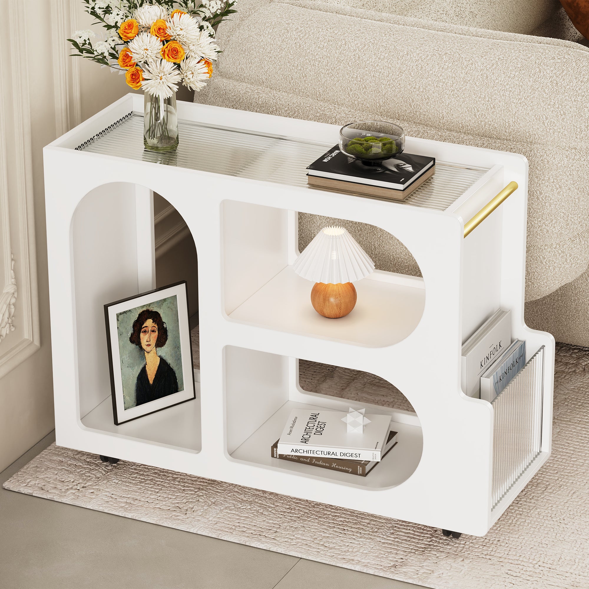 Tavolino Mobile Bianco Vetro Temperato