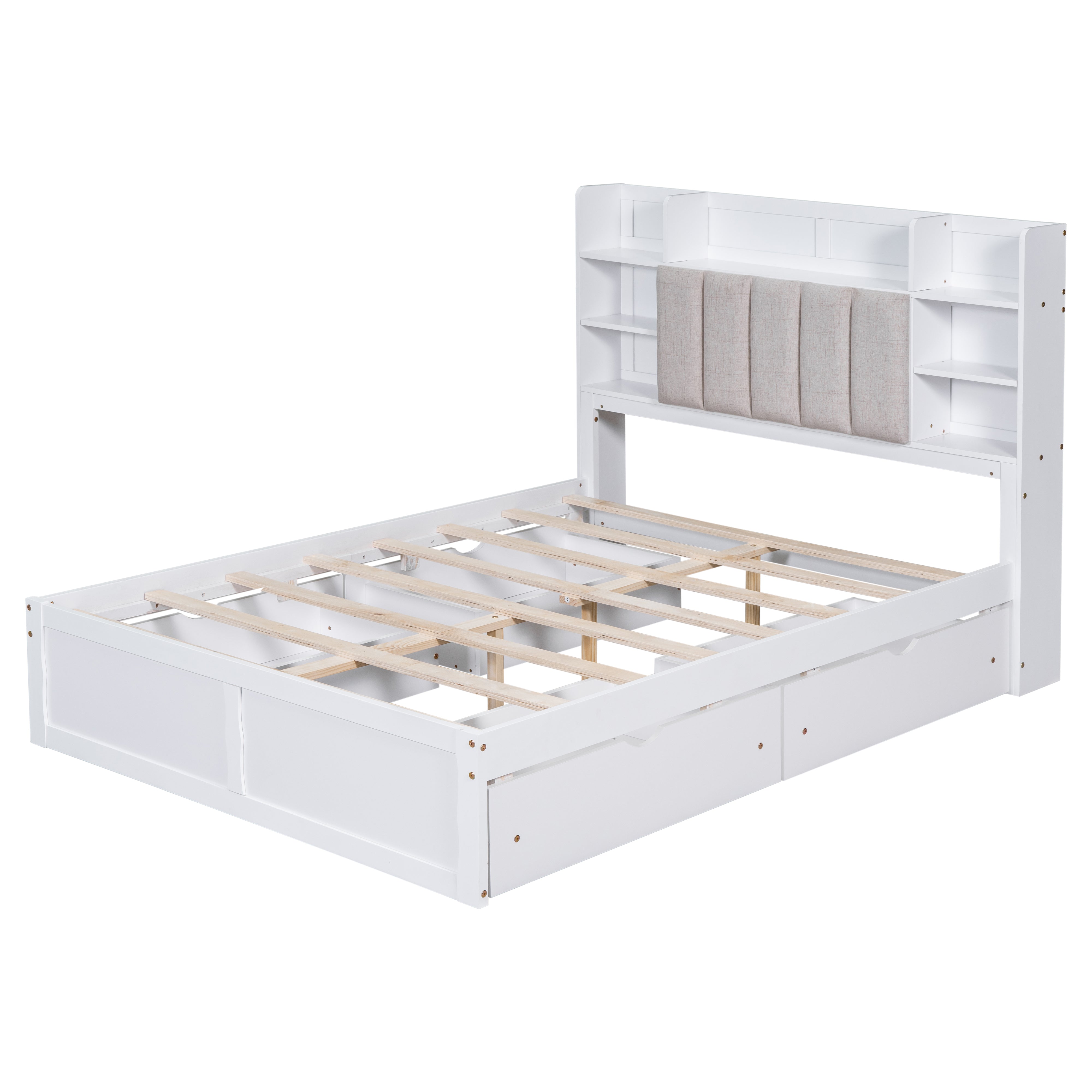 Letto Full Size Bianco con 4 Cassetti