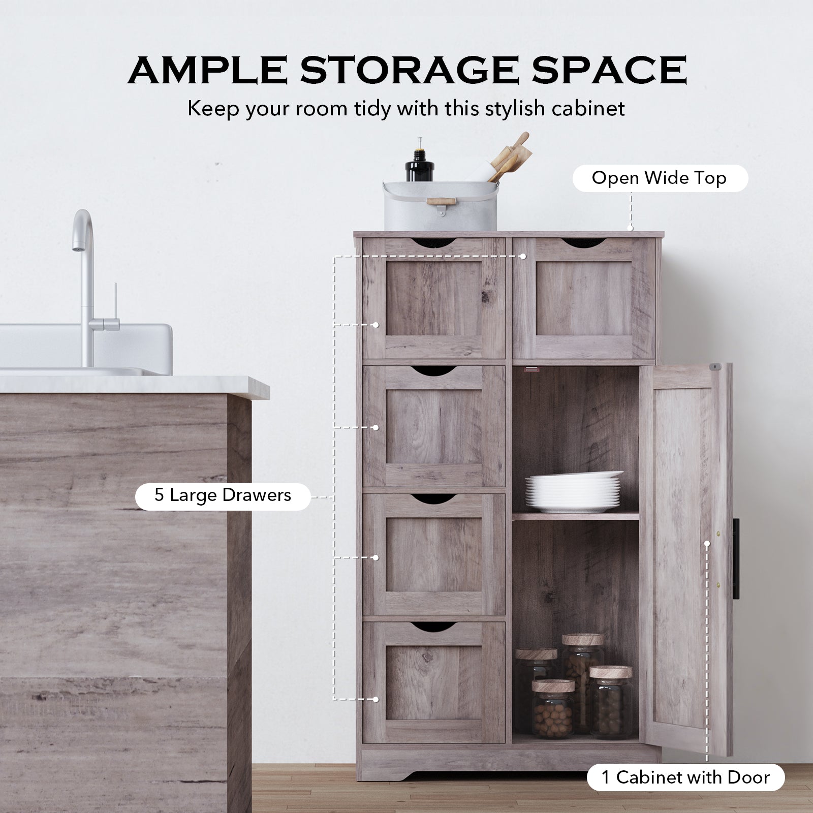 Mobile Bagno 5 Cassetti 1 Anta Grigio