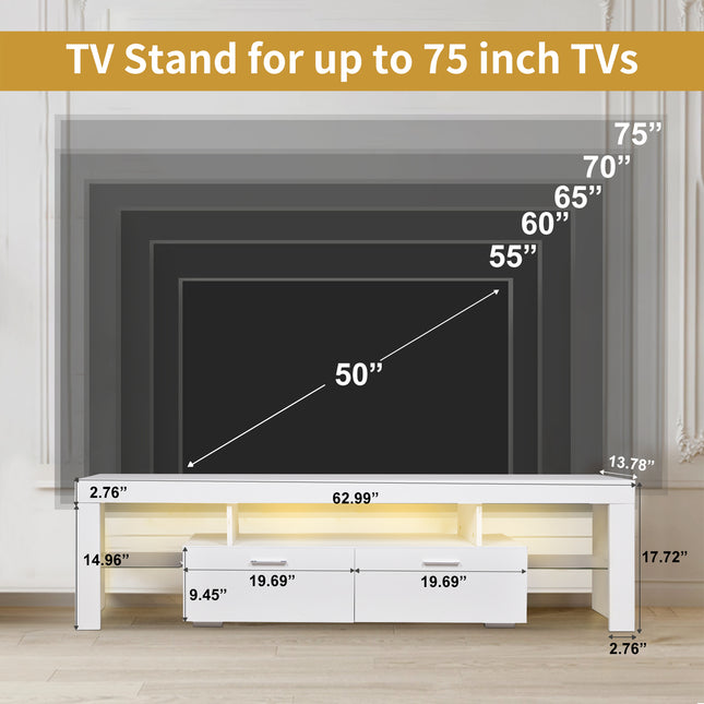 LED TV Stand for 75 Inch TVs – Modern Entertainment Center with Storage and Drawer, Perfect for Living Room and Gaming