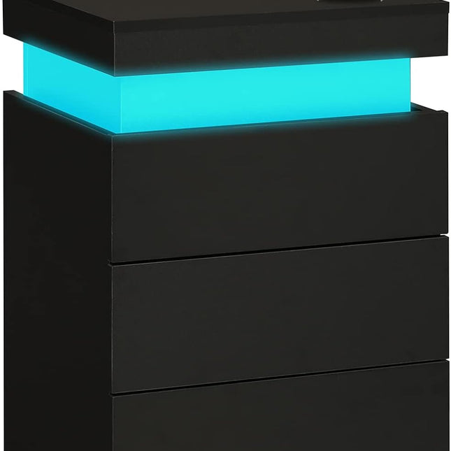LED Black Nightstand Modern Multi-Colour LED Night Table Bedside Tables for Bedroom, Living Room
