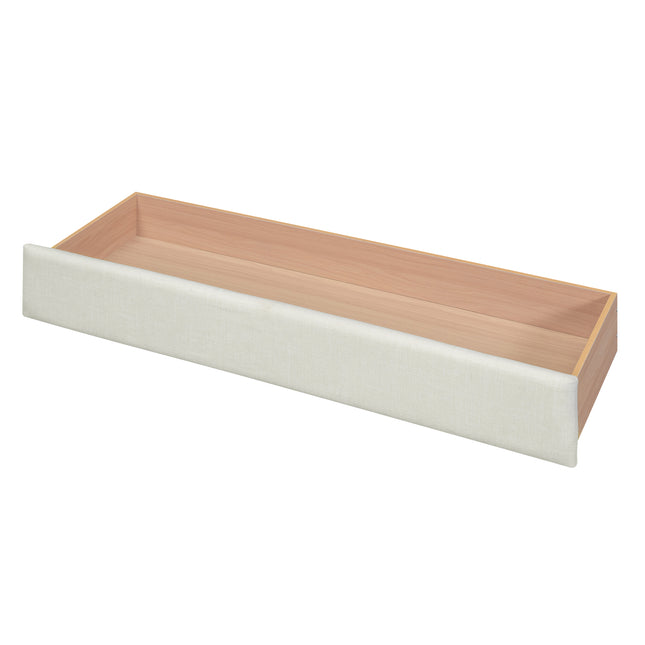 Full Size Upholstered Platform Bed with One Large Drawer in the Footboard and Drawers on Each Side, Beige