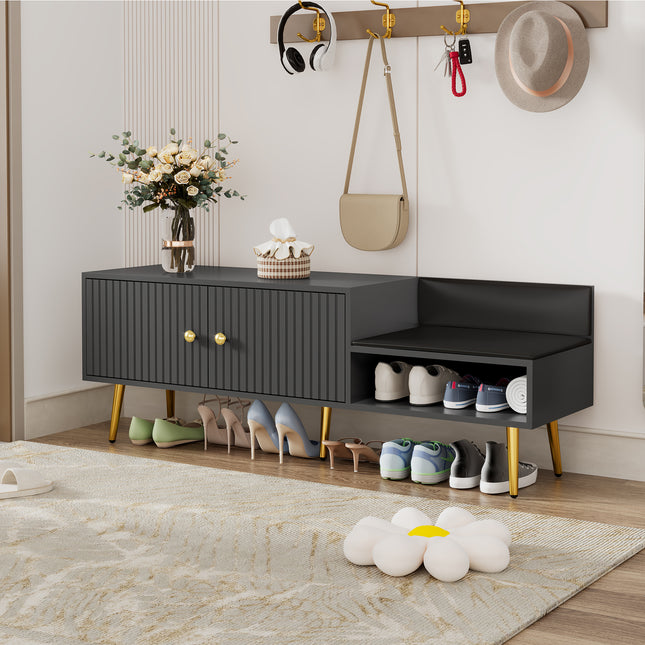 Modern Shoe Storage Bench with Hidden Storage and Upholstered Cushions for Bedside, Living Room and Entryway (Gray)