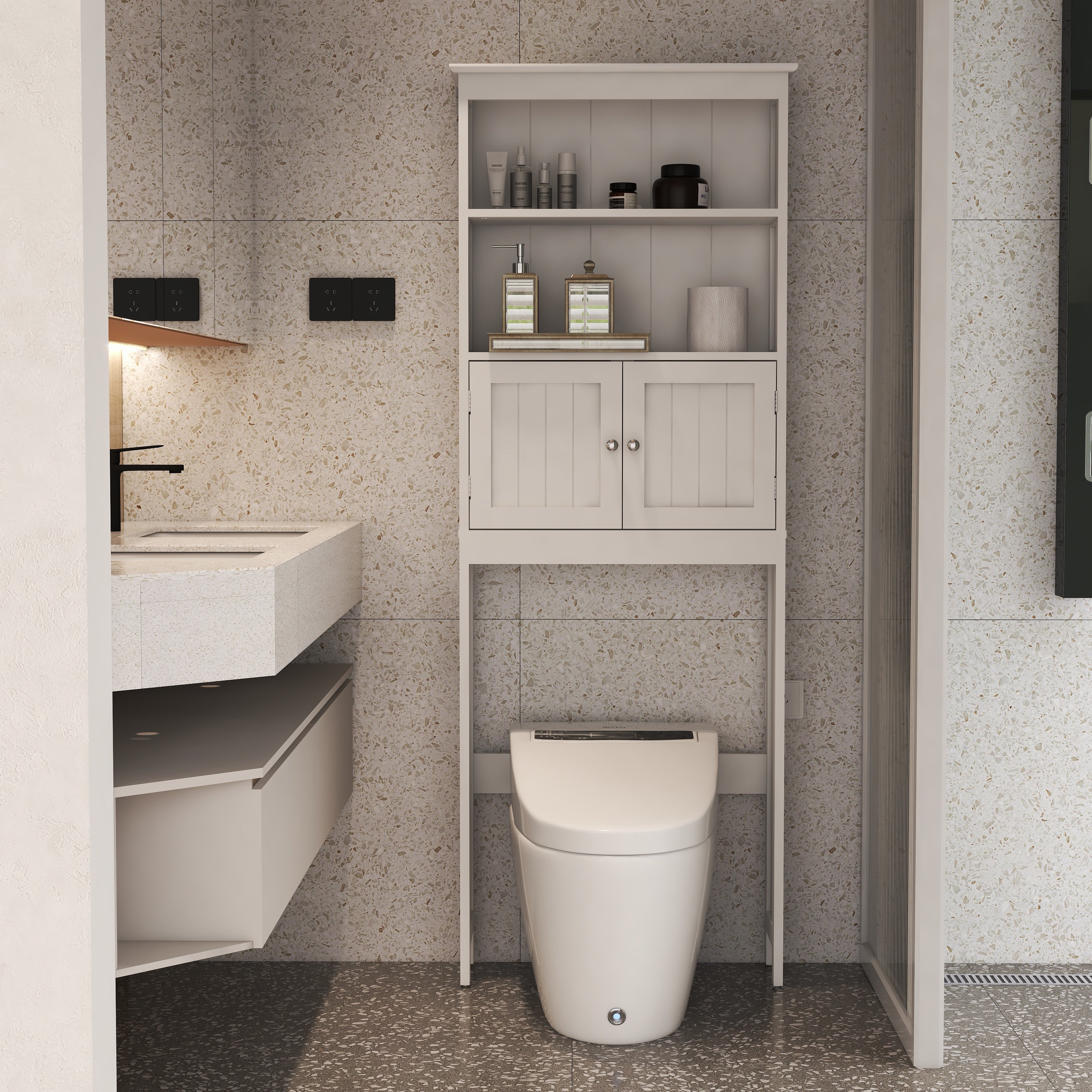 Mobile Bagno Sopra WC 2 Ripiani 2 Ante Legno