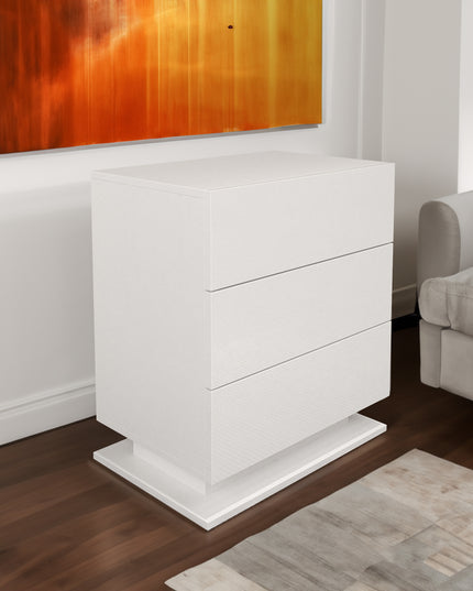 LED Nightstand with 3 drawers, White bedside Table ,Modern End Side Table for Bedroom