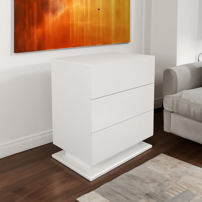LED Nightstand with 3 drawers, White bedside Table ,Modern End Side Table for Bedroom