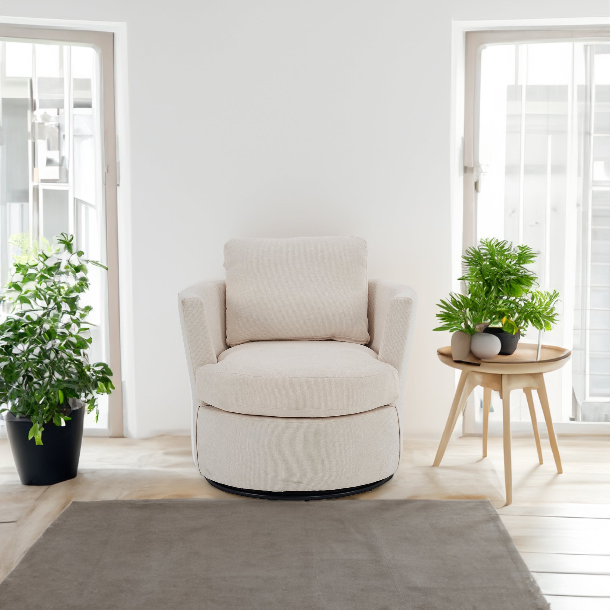 Poltrona Girevole Rotonda 360° Beige per Soggiorno