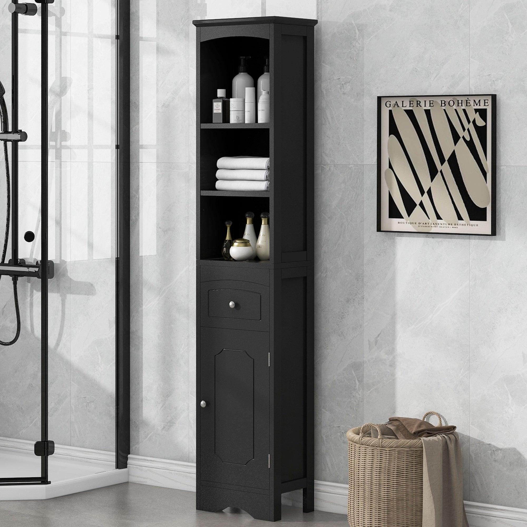 Mobile Bagno Stretto Alto Nero 170cm