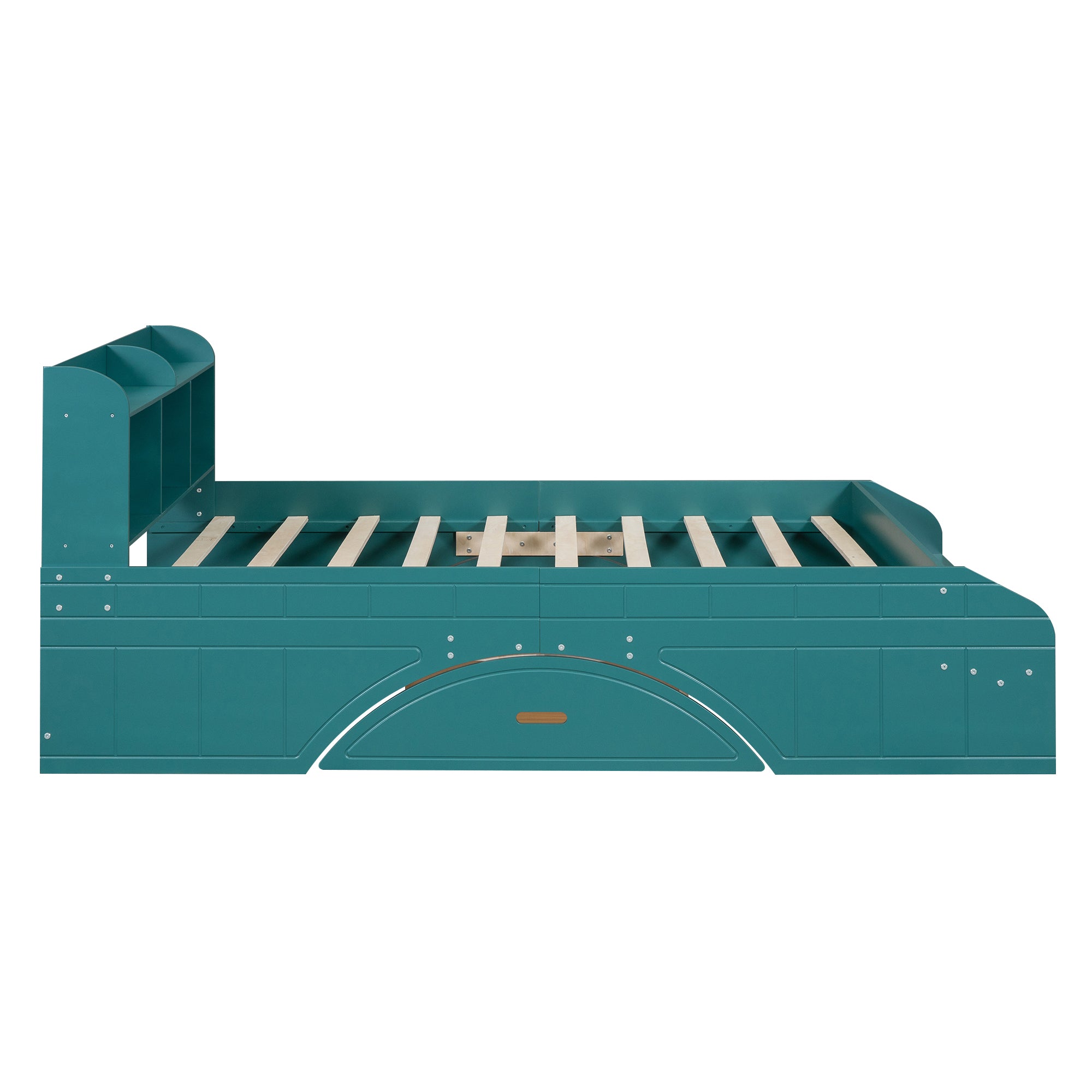 Letto Full Size in Legno con 2 Cassetti, Testiera e Pediera Contenitore - Verde Scuro